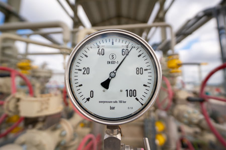 High pressure manometer at a natural gas pipeline.の写真素材