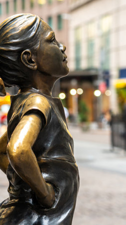 New York, USA - September 19, 2022: New York financial district in Manhattan statue on the streetのeditorial素材