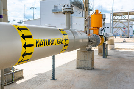 Above ground type regulator valve installed on natural gas pipelineの写真素材