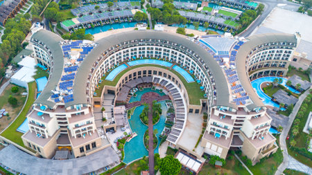 Belek, Antalya, Turkey - July 16, 2024: Aerial drone view of Kaya Palazzo Golf Resort in Belek, Turkeyのeditorial素材