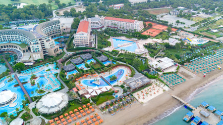 Belek, Antalya, Turkey - July 16, 2024: Aerial drone view of Kaya Palazzo Golf Resort in Belek, Turkeyのeditorial素材