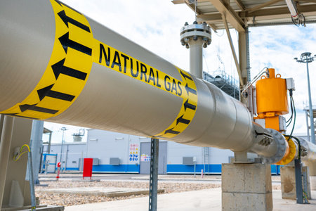 Straight section of gas pipeline before the gas volume regulating valveの写真素材