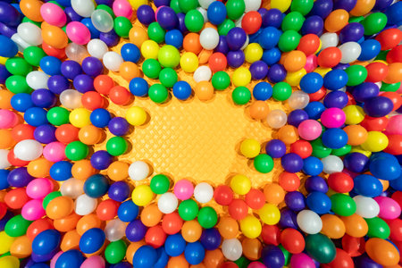 A vibrant display of colorful balloons forming a cheerful central focus.の写真素材