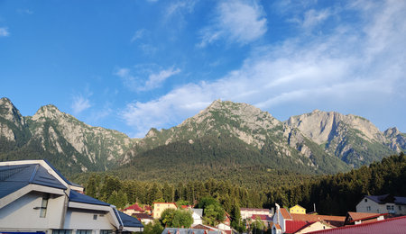 The Bucegi mountains in Romania seen from Busteni city