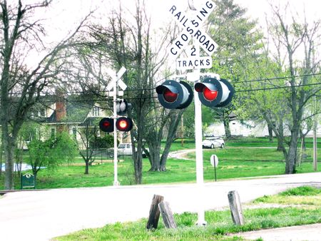 Railroad crossing lightsの写真素材