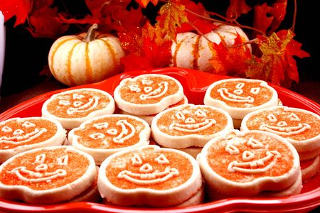 Platter of Halloween cookiesの写真素材