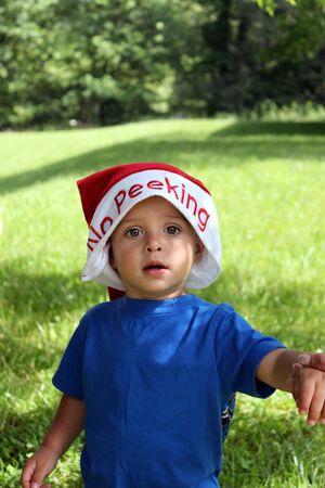 Cute baby boy in Santa Hatの写真素材