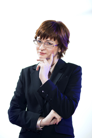 Portrait of a business young woman on a white backgroundの写真素材