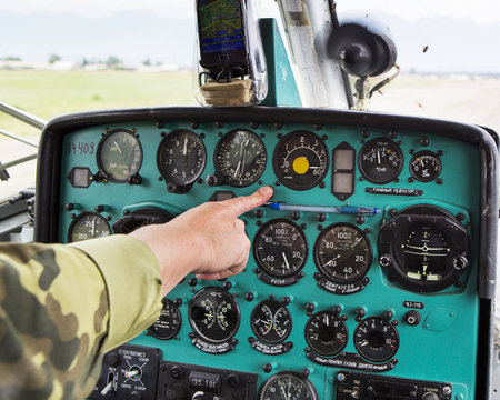 Kyren, Russia, Republic of Buryatia - July 01, 1917.
The flight of the helicopter MI 2. Type of cockpit and instrument panel.のeditorial素材