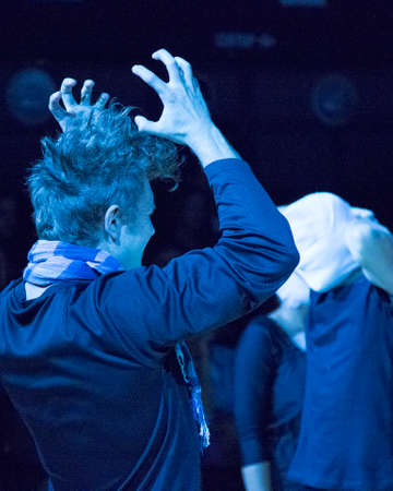 blue horror scene. Zombie people perform a riteの写真素材