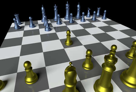 This is a 3d rendering of chess pieces on a chessboardの写真素材