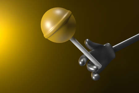 This is an illustration of a hand reaching out for a lollipop on a yellow and black background blend.の写真素材