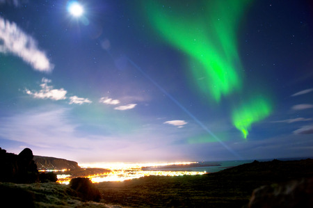 Northern lights above Reykjavik Icelandの写真素材