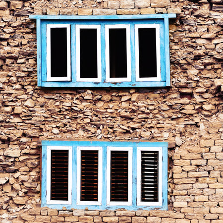 Old stone  Wall with blue Window