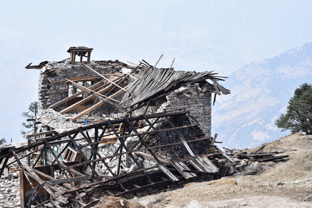 Debris from living house during an earthquake in Nepalの写真素材