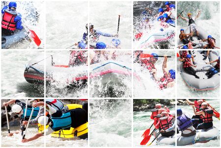 Whitewater rafting collageの写真素材
