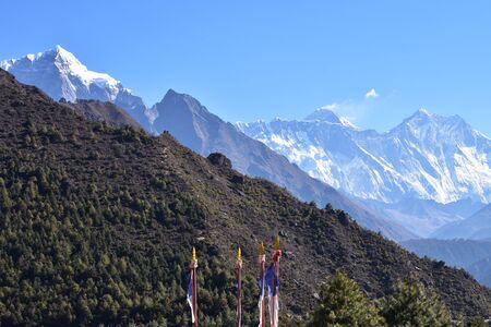 Everest mountain range view from Namche bazarの写真素材