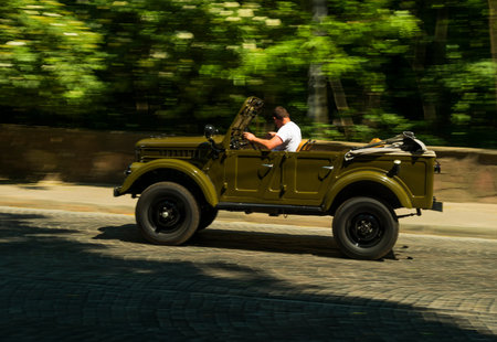 Lviv, Ukraine - June 13, 2015:Old retro car GAZ- 69 taking  participation in race Leopolis grand...