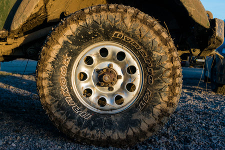 Lviv,Ukraine- December 6, 2015: Wheel off-road vehicle brand GAZ - 69  parked in parkservise track after overcoming track competition among fans of Trial  near the city Lviv, Ukraineのeditorial素材