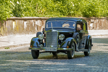 Lviv, Ukraine - June 4, 2017:Old retro car Mercedes Benz 230 taking participation in race Leopolis grand prix 2017, Ukraine.のeditorial素材