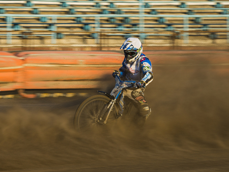 Rivne, Ukraine - 29 August 2015: Unknown rider prepares for the start at the Open Cup Speedway to the day of the city Rivneのeditorial素材