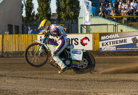 Rivne, Ukraine - 29 August 2015: Unknown rider prepares for the start at the Open Cup Speedway to the day of the city Rivneのeditorial素材