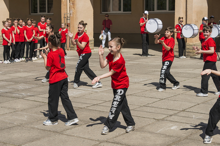 Lviv , Ukraine - May 06 2018: Celebratory events on the occasion of the city day.Young people participate in the dance competition near the city center .のeditorial素材