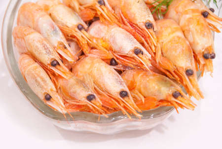 boiled shrimp with lemon and dillの写真素材