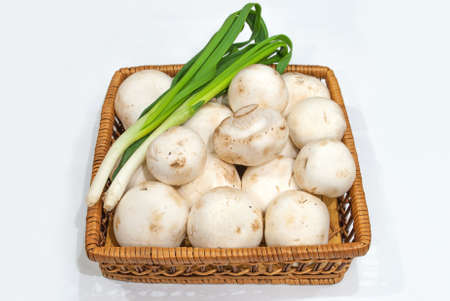 Fresh champignons with green onions.の写真素材