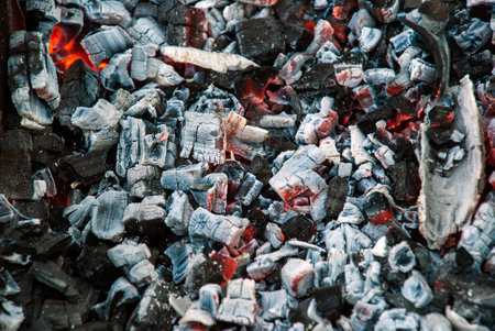 Smouldering coals. Ashes in the barbecueの写真素材