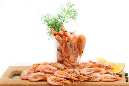 boiled shrimp with lemon and dillの写真素材