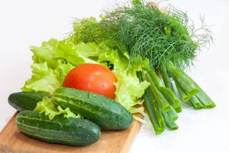 a fresh group of vegetables on white backgroundの写真素材