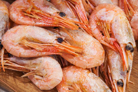 boiled shrimp with lemon and dillの写真素材