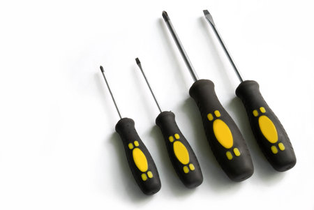 Screwdrivers on white background close up