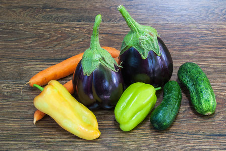 Raw vegetables and fruits background.Healthy organic food concept.の写真素材