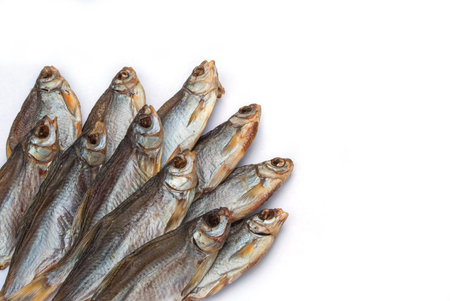 dried vobla on a white background.