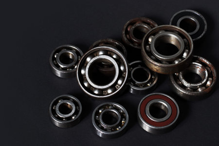Used rusty metal ball bearing, top view.
