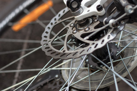 Part of Mountain Bike brake disc in close up