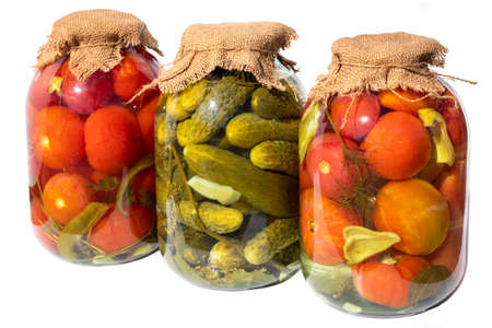 Preserved vegetables isolated in white background.の写真素材