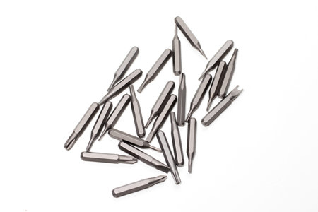Set of bits for screwdriver. Metal bits for screwdriver. Tool set for household use