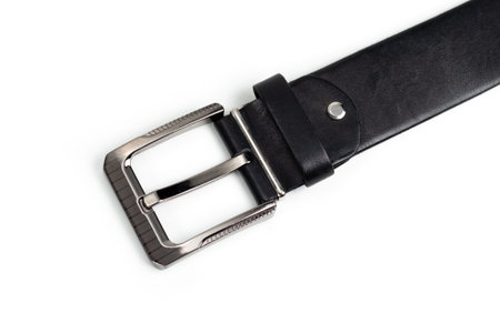 Leather belt for men, leather brown belt on white background, elegant leather belt