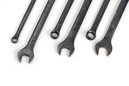 Spanner Set Isolated. dark colored spanners on white background