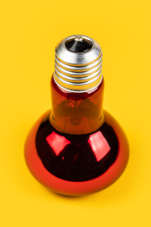 Incubator red lamp on yellow background.の写真素材