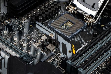 Mainboard Electronic computer background. logic board, cpu motherboard, main board, system board,...