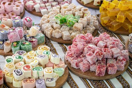Assorted Turkish Delight bars. Sugar coated soft candy.の写真素材