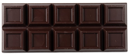 Black chocolate bars top view isolated on white background.