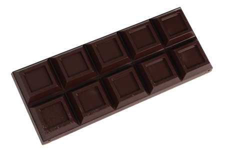 Black chocolate bars isolated on white background.