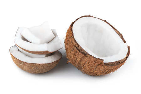 Coconut with half isolated on white background.の写真素材