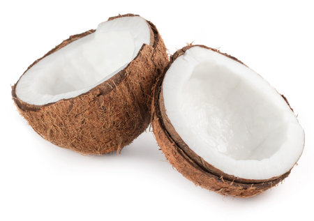 Coconut with half isolated on white background.