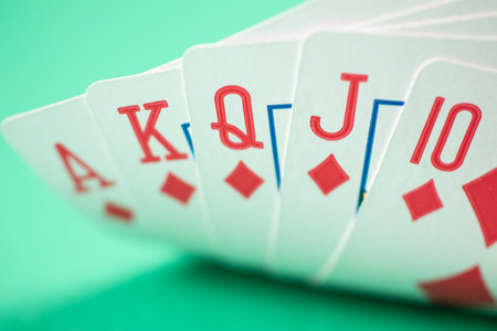 playing cards on green backgroundの写真素材